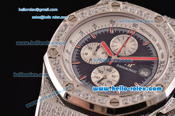 Audemars Piguet Royal Oak Offshore Chronograph Miyota OS10 Quartz Steel Case with Diamond Bezel Black Leather Strap and Black Dial - Click Image to Close